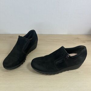 Munro Napoli Zip Bootie Loafer Shoe Comfort Black Suede Leather US 6.5 NO INSOLE